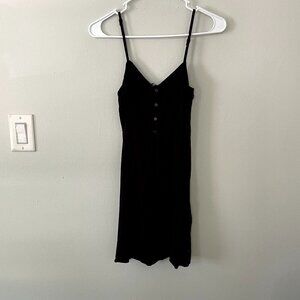 Divided black spaghetti straps button summer sundress lightweight casual